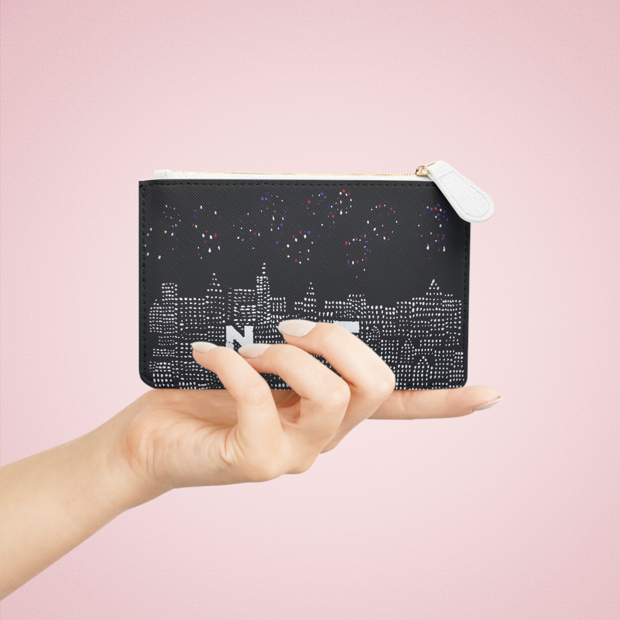 NYC Night Skyline Mini Clutch — Sparkling Cityscape Zipper Pouch
