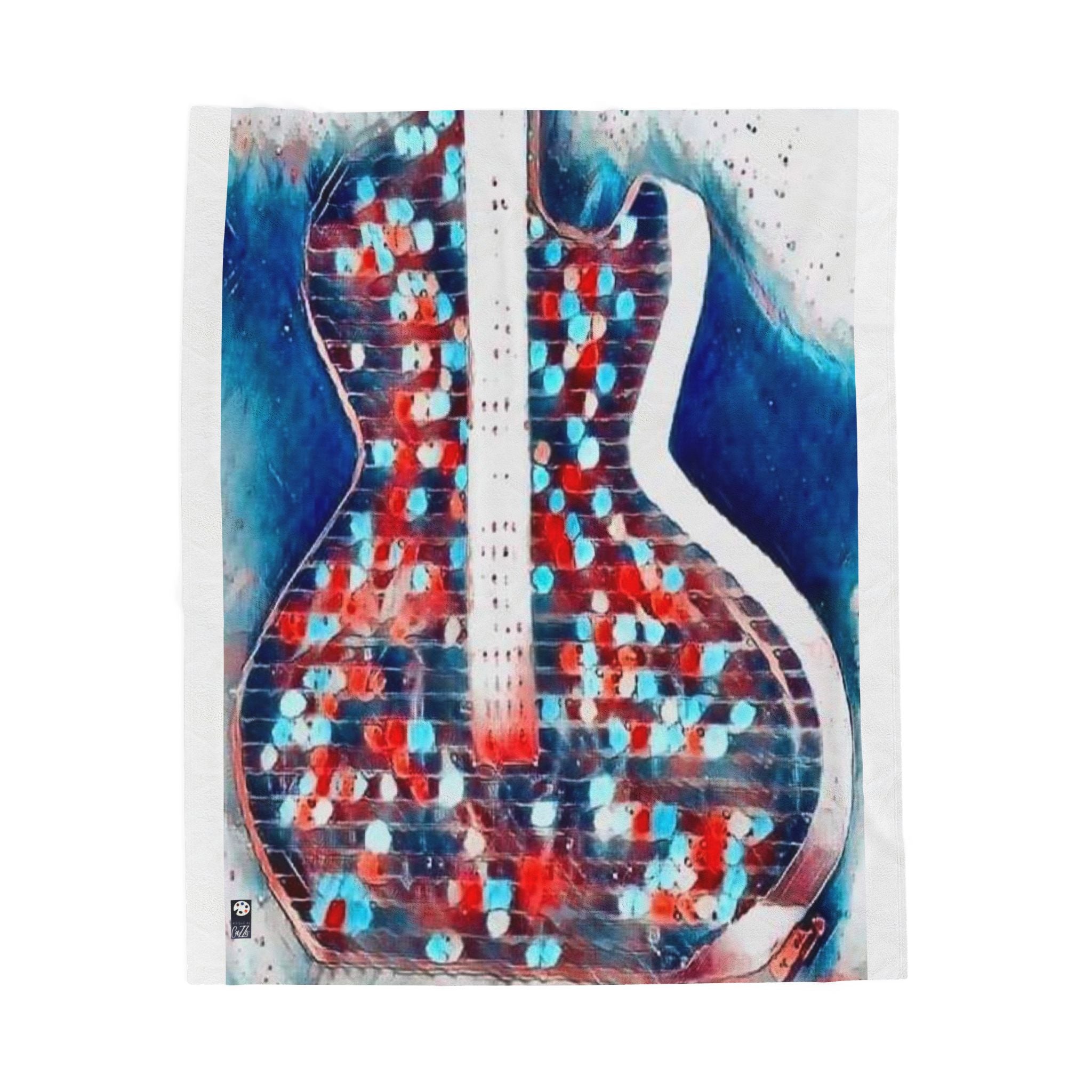"ALLAMERICAN GUITAR"  Velveteen Plush Blanket — RED WHITE BLUE