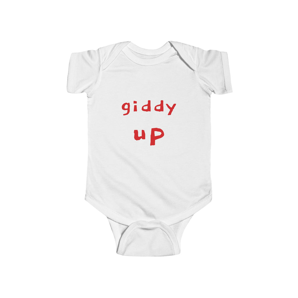 Giddy Up Infant Bodysuit – Cute Red Typography Baby Onesie