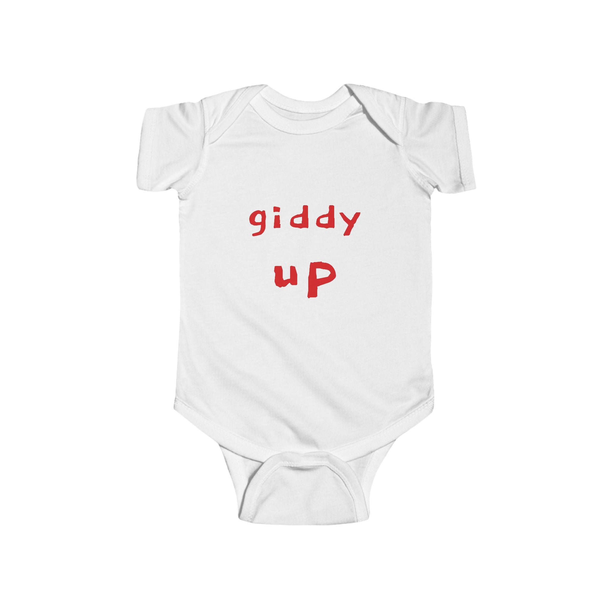 Giddy Up Infant Bodysuit – Cute Red Typography Baby Onesie