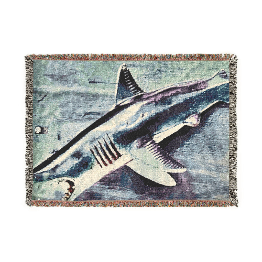 SHARK WEEK Woven Throw Blanket — Beneath the Surface - Blue steel