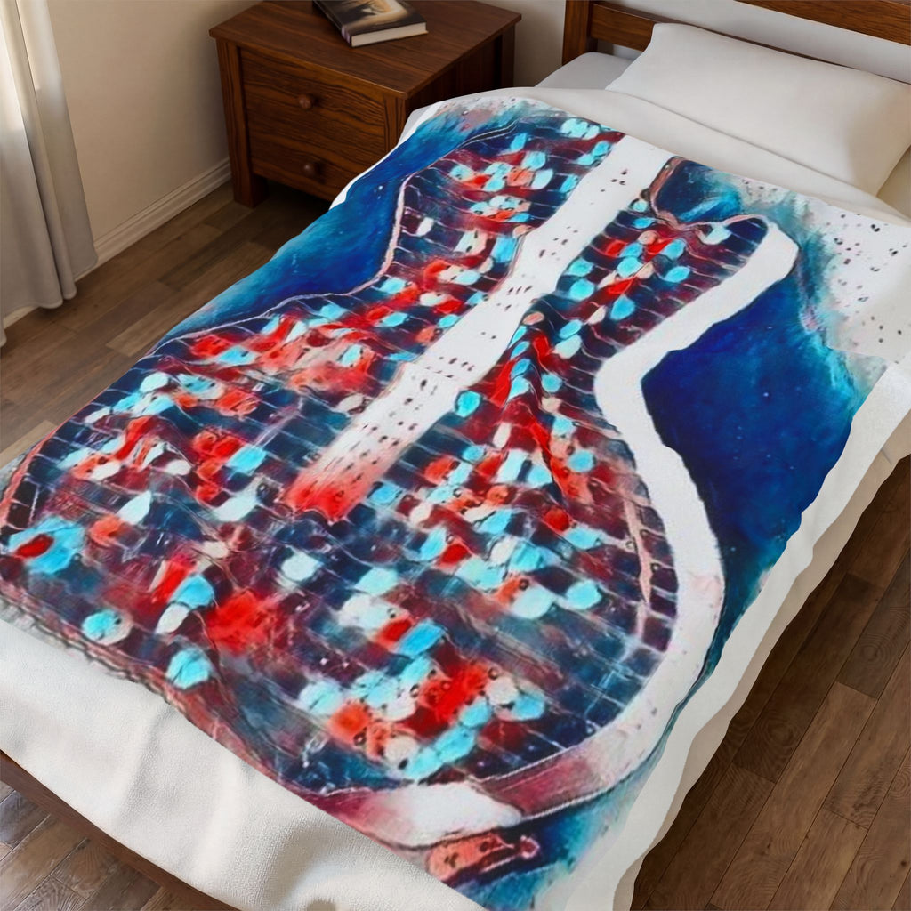 "ALLAMERICAN GUITAR"  Velveteen Plush Blanket — RED WHITE BLUE