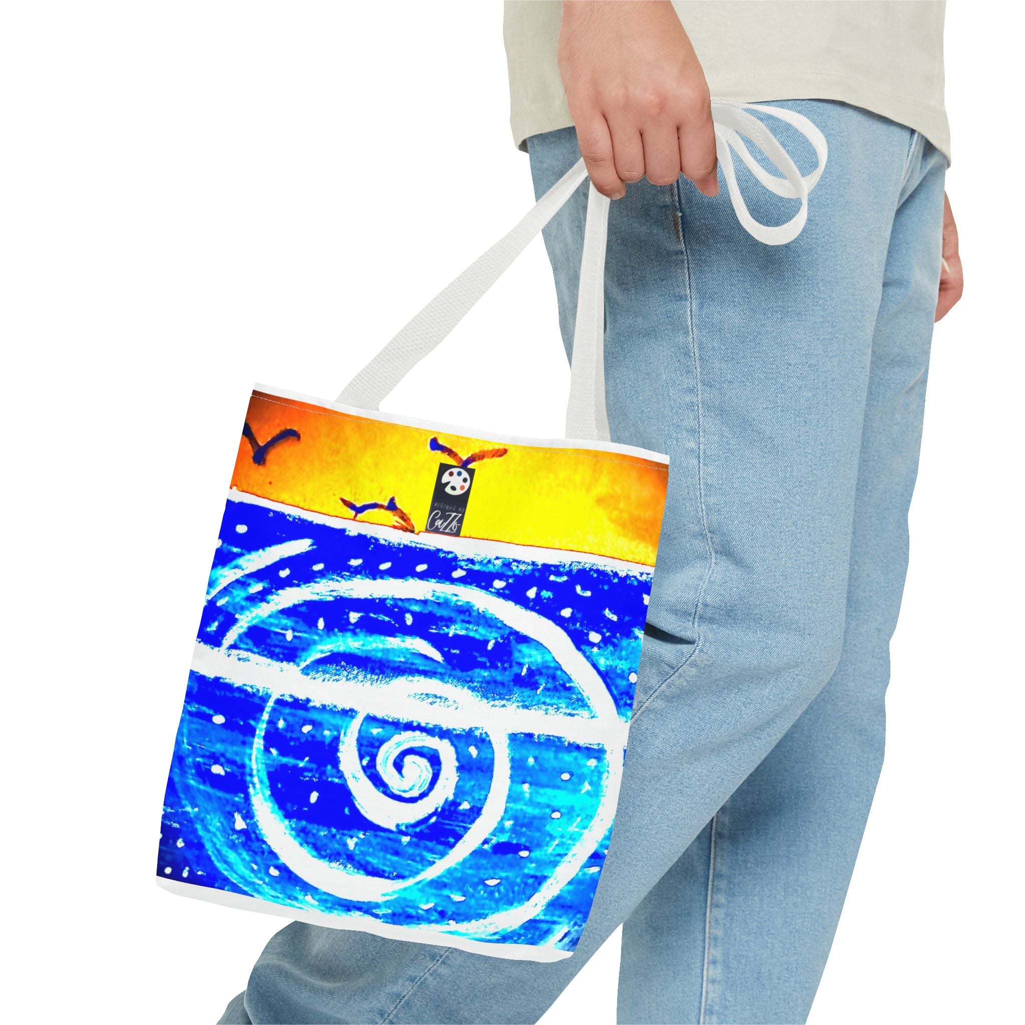 TOTE " HEAD ABOVE WATER"  is the title of this painting.  "CAZZO" of DESIGNSBYCAZZO uses his original artwork to decorate all types of products, in this case a tote bag. Very cool designs that are...