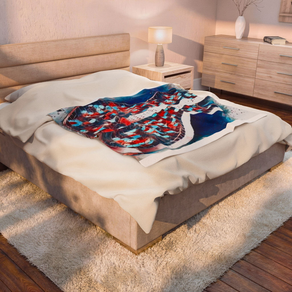 "ALLAMERICAN GUITAR"  Velveteen Plush Blanket — RED WHITE BLUE