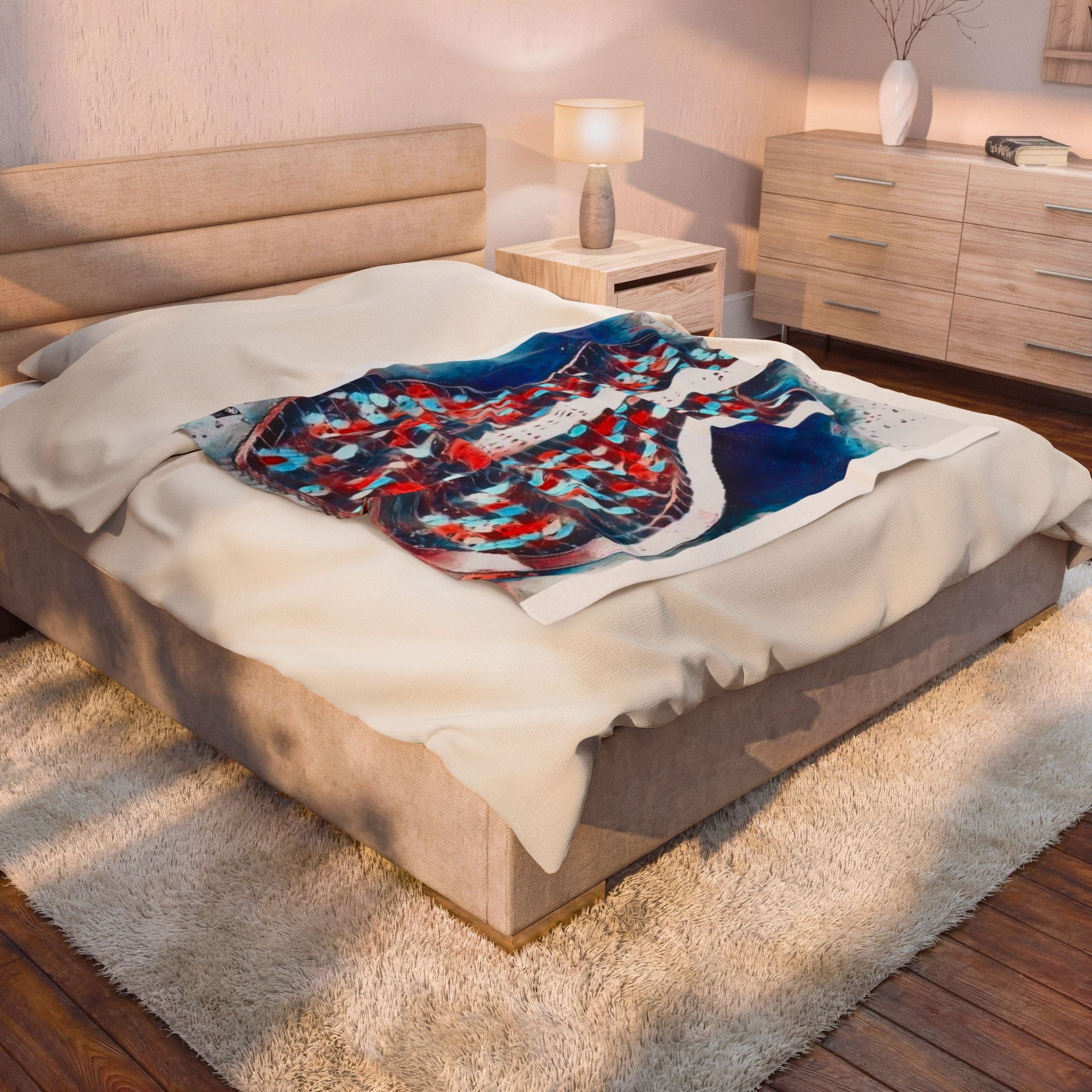 "ALLAMERICAN GUITAR"  Velveteen Plush Blanket — RED WHITE BLUE