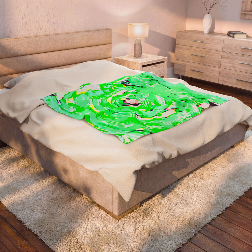 "HURRICANE"  Velveteen Plush Blanket — NEON GREEN