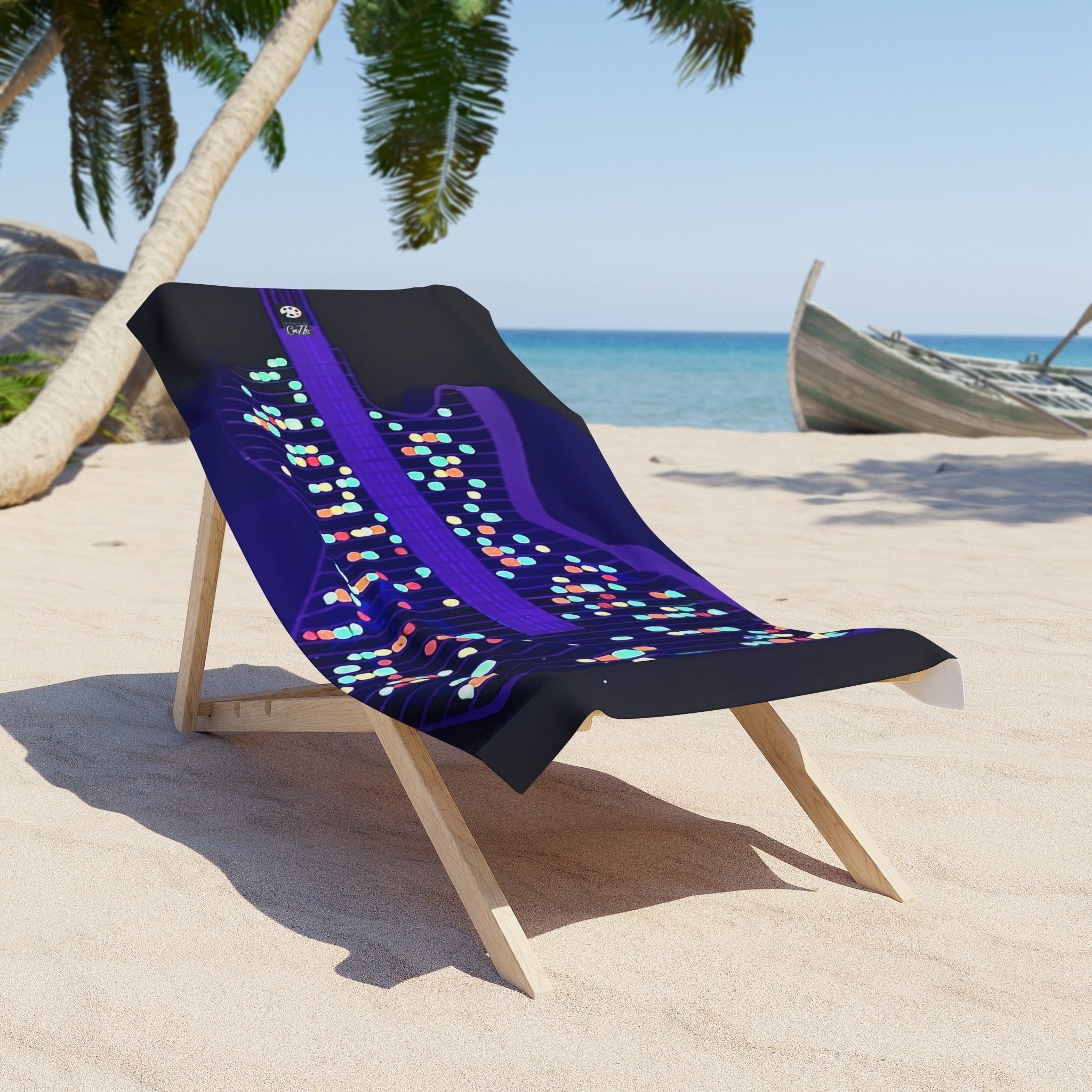 All American Guitar  Beach Towel  Neon — Colorful Music Note Pattern for Beach, Pool & Concerts