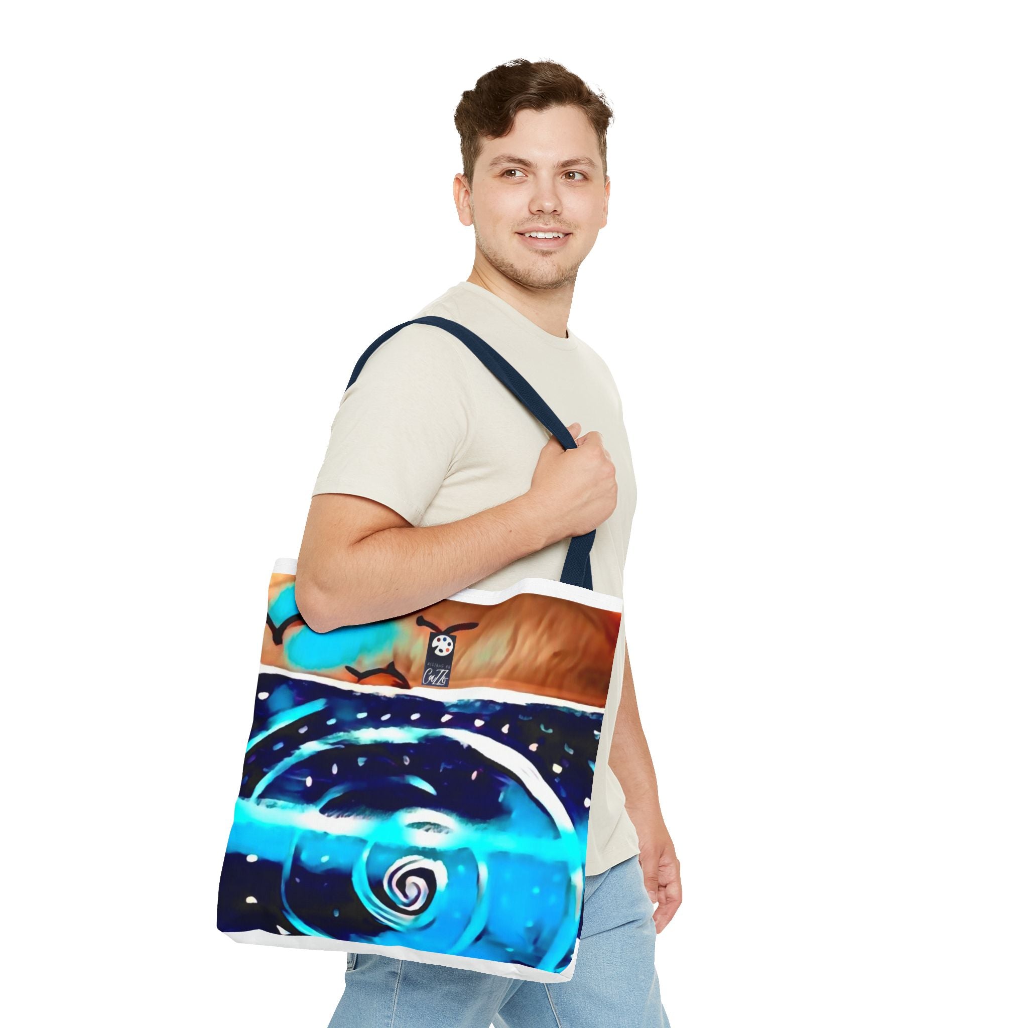 TOTE 'THE COVE"  Spiral Ocean Tote Bag — Blue Swirl Artistic Beach Tote