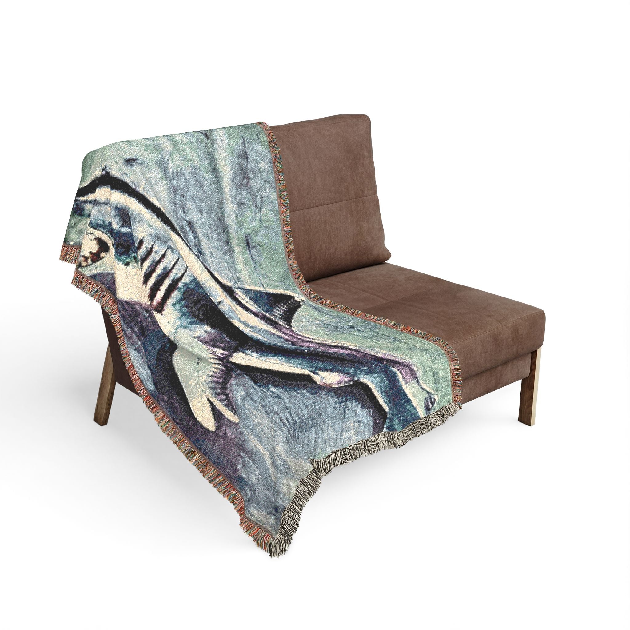 SHARK WEEK Woven Throw Blanket — Beneath the Surface - Blue steel