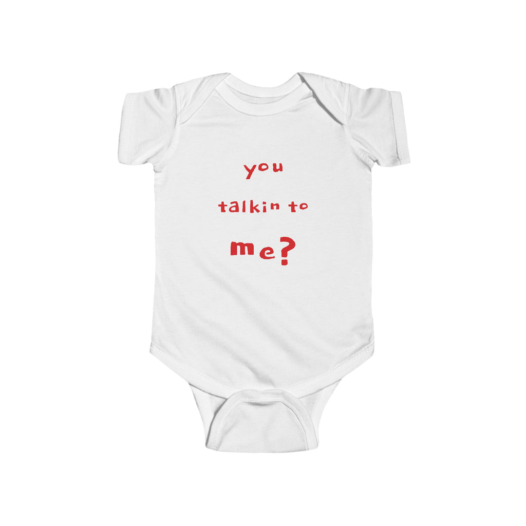 BABY TALK T SHIRT — "You Talkin' to Me?"  Funny Baby Onesie, Retro Palette Graphic