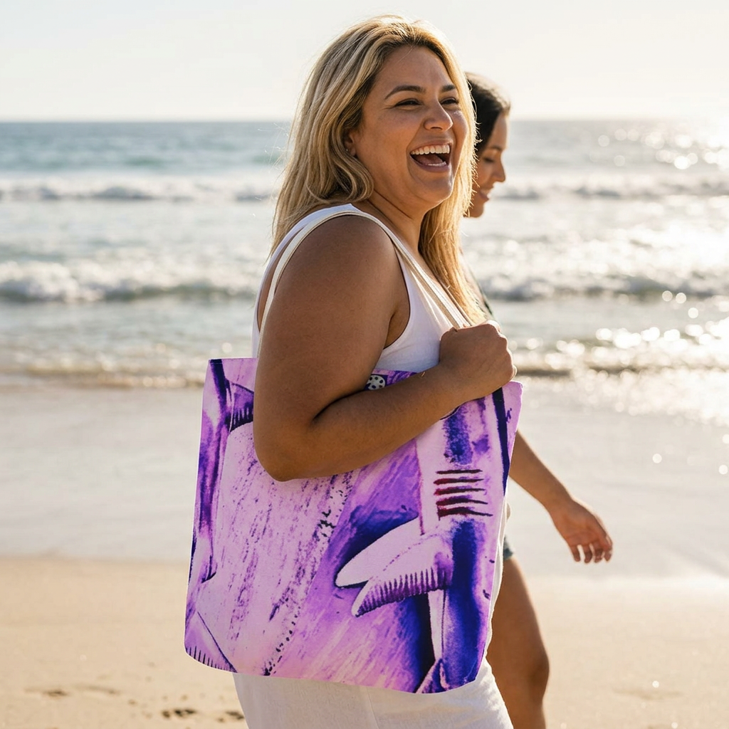 SHARK WEEK TOTE "Beneath the Surface" Purple | 13x13 $22 · 16x16 $25 · 18x18 $28