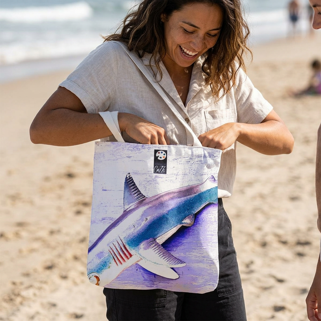 SHARK WEEK Tote "Beneath the Surface" Natural