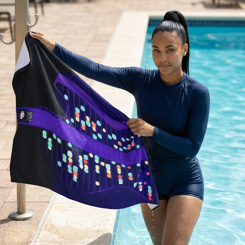 All American Guitar  Beach Towel  Neon — Colorful Music Note Pattern for Beach, Pool & Concerts