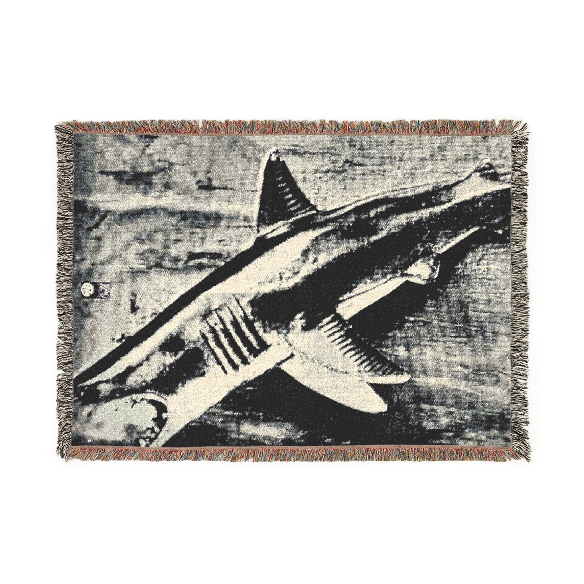 SHARK WEEK  Woven Throw Blanket —Beneath the Surface - Monochrome
