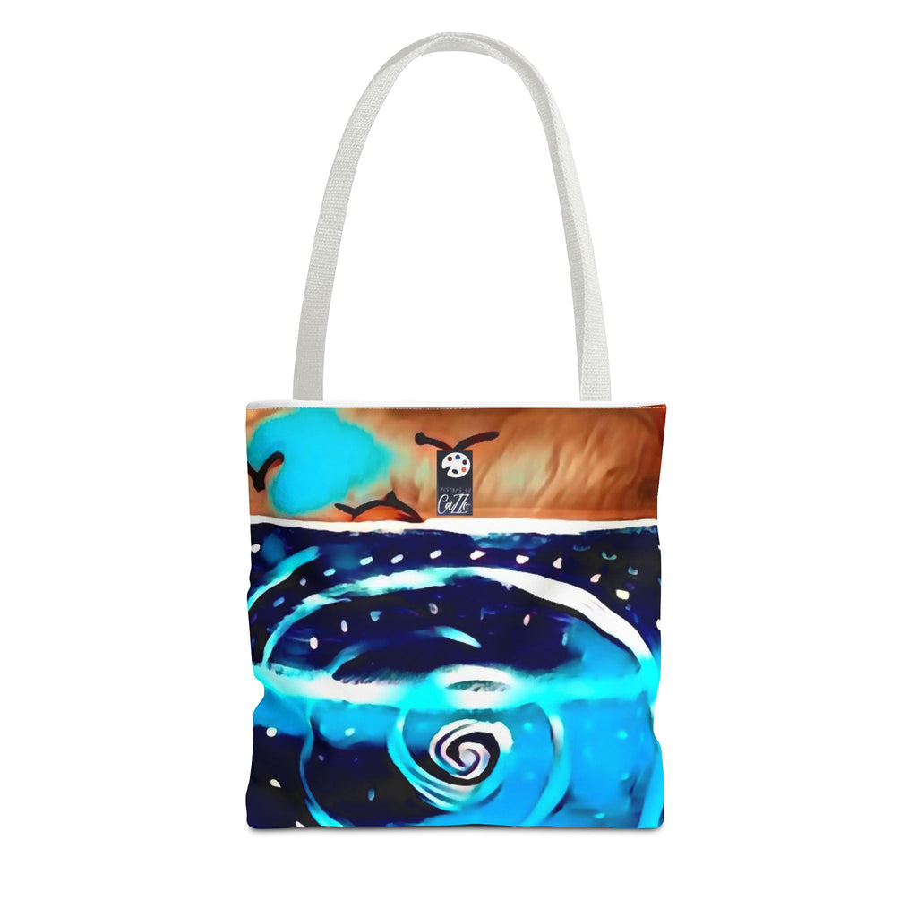 TOTE 'THE COVE"  Spiral Ocean Tote Bag — Blue Swirl Artistic Beach Tote