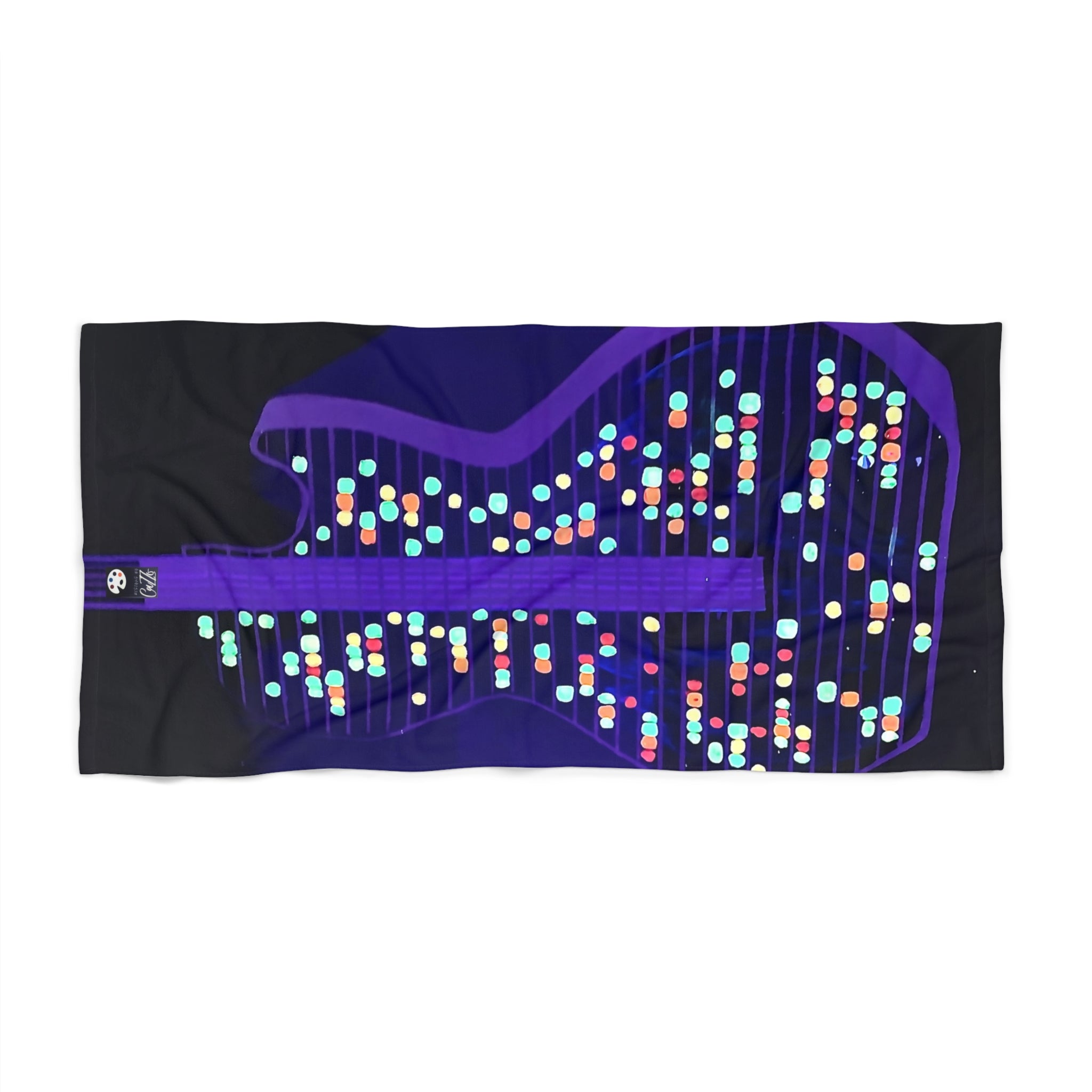 All American Guitar  Beach Towel  Neon — Colorful Music Note Pattern for Beach, Pool & Concerts