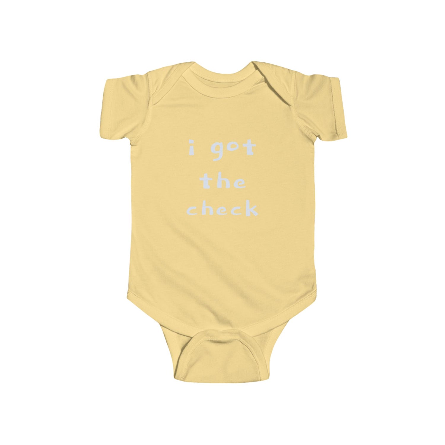 "BABY TALK TEES"  0.24 MONTHS  "I got the check" Baby Onesie