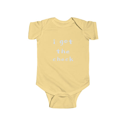 "BABY TALK TEES"  0.24 MONTHS  "I got the check" Baby Onesie