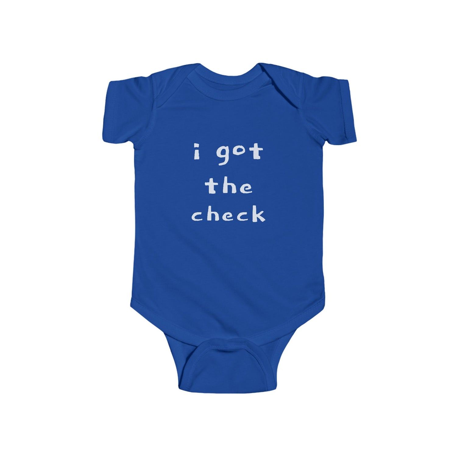 "BABY TALK TEES"  0.24 MONTHS  "I got the check" Baby Onesie