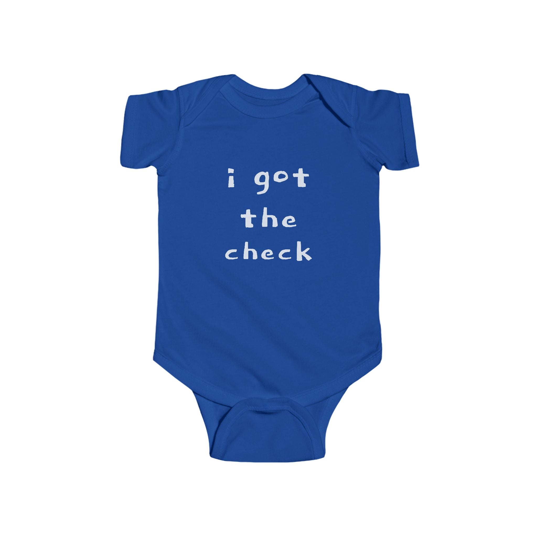 "BABY TALK TEES"  0.24 MONTHS  "I got the check" Baby Onesie