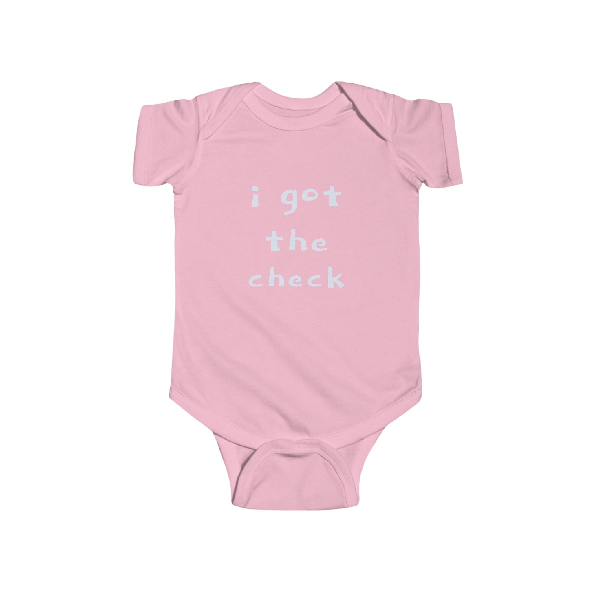 "BABY TALK TEES"  0.24 MONTHS  "I got the check" Baby Onesie
