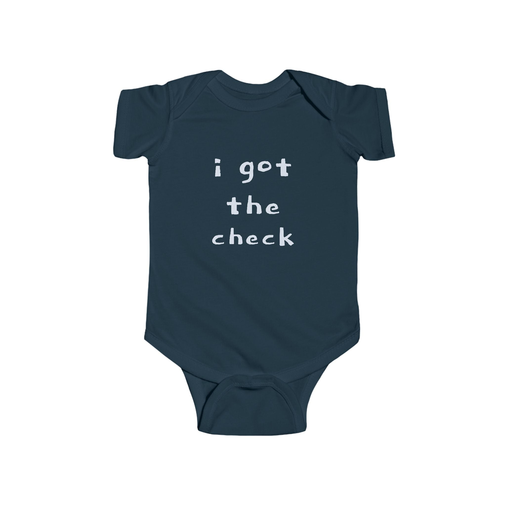 "BABY TALK TEES"  0.24 MONTHS  "I got the check" Baby Onesie