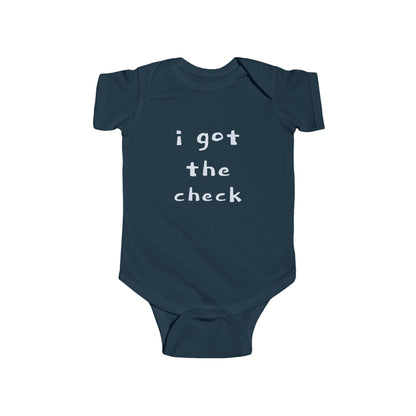 "BABY TALK TEES"  0.24 MONTHS  "I got the check" Baby Onesie