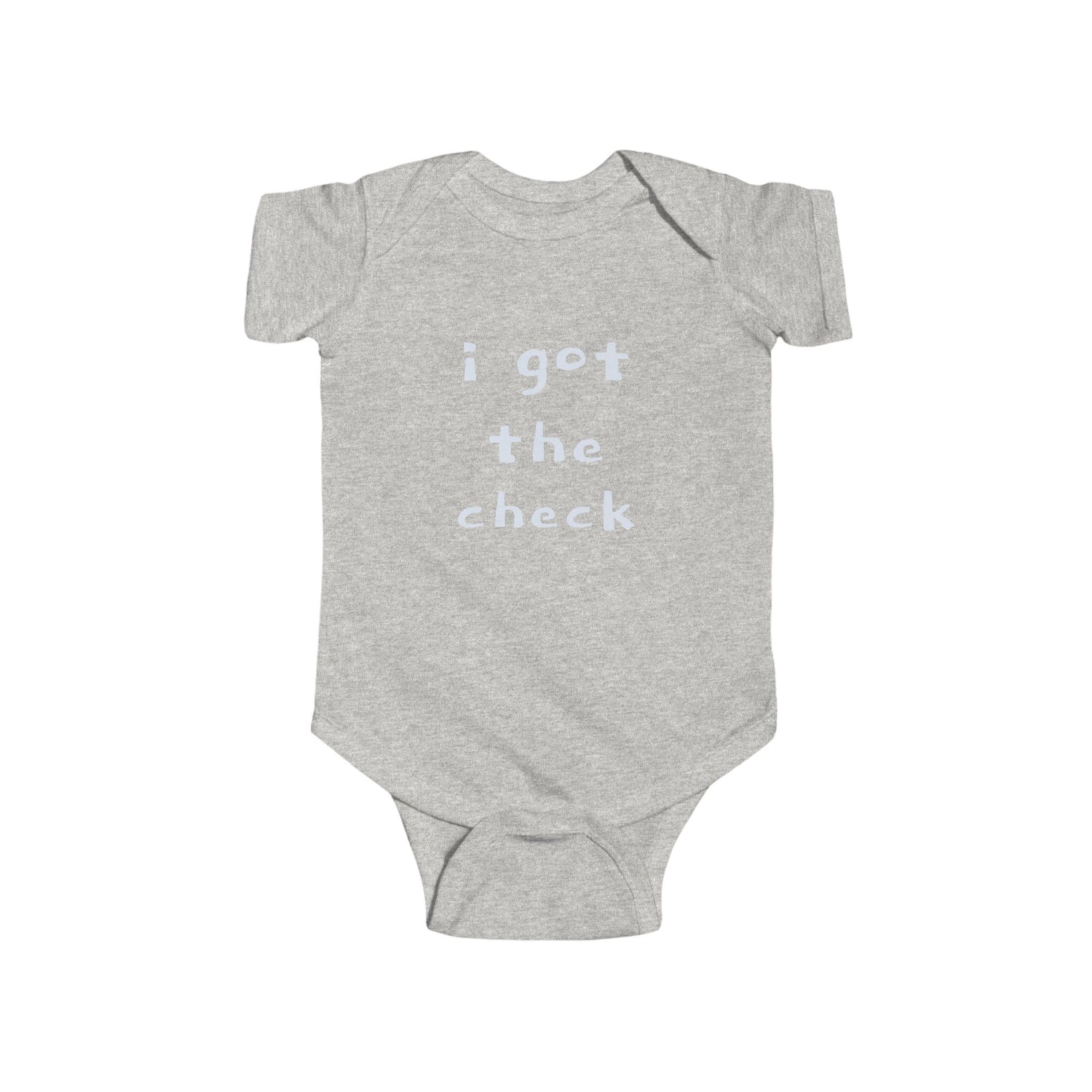 "BABY TALK TEES"  0.24 MONTHS  "I got the check" Baby Onesie