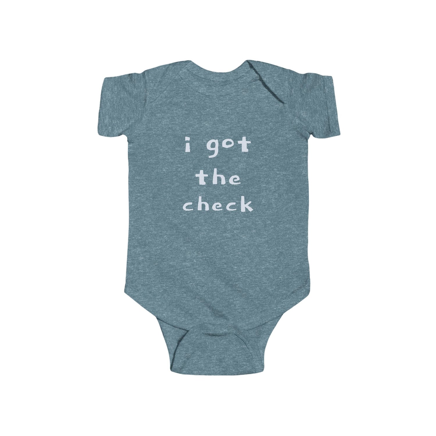 "BABY TALK TEES"  0.24 MONTHS  "I got the check" Baby Onesie