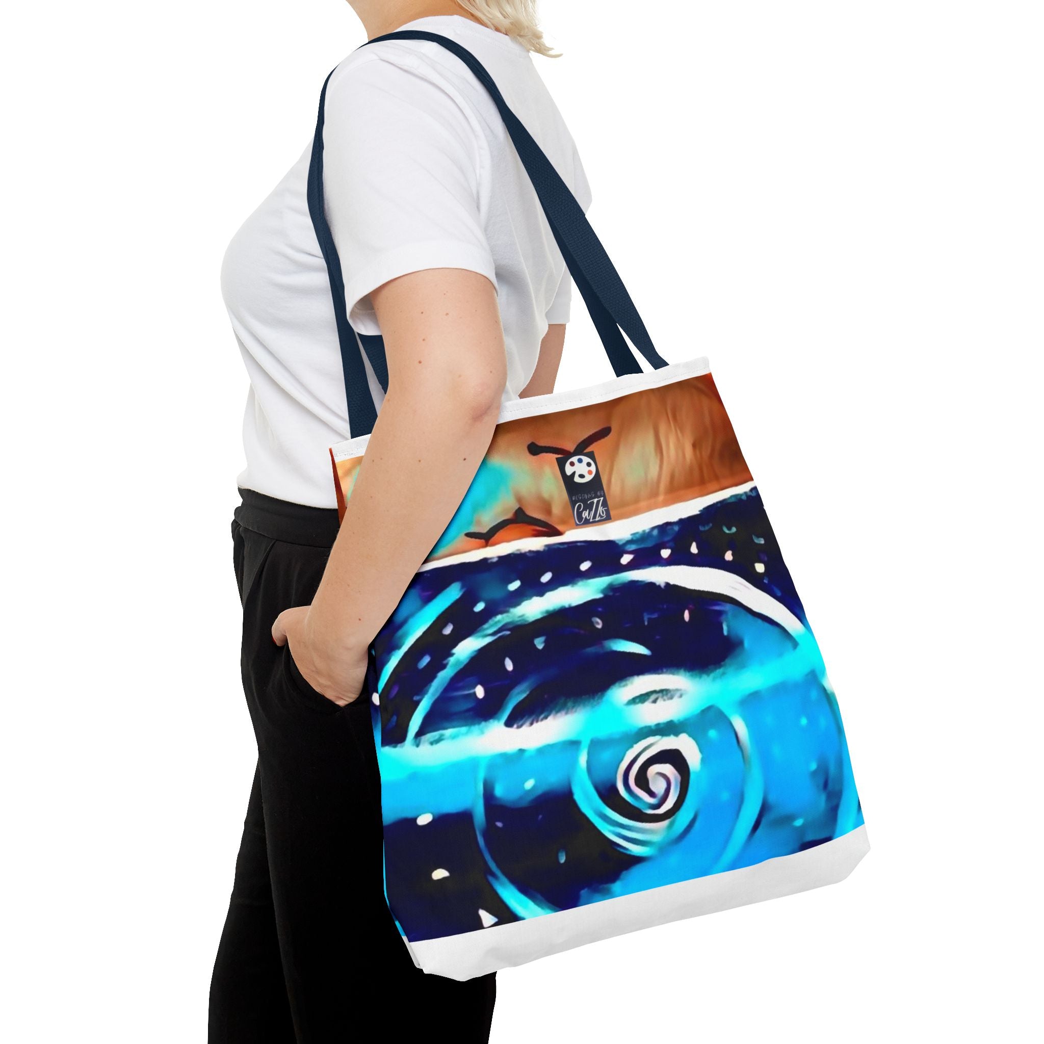 TOTE 'THE COVE"  Spiral Ocean Tote Bag — Blue Swirl Artistic Beach Tote