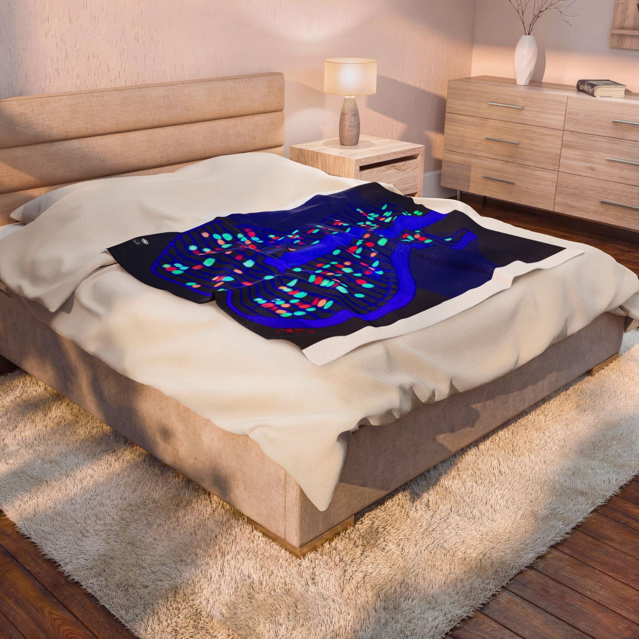 ALL AMERICAN GUITAR  Velveteen Plush Blanket — NEON (BLUE)